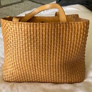 Woven leather handbag